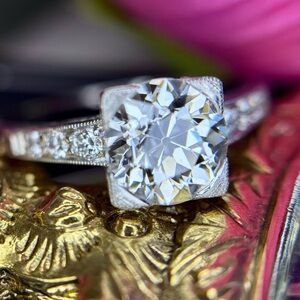 Art Deco 1.50 GIA I VS2 Old European Cut Diamond Engagement Ring 1.62 ctw
